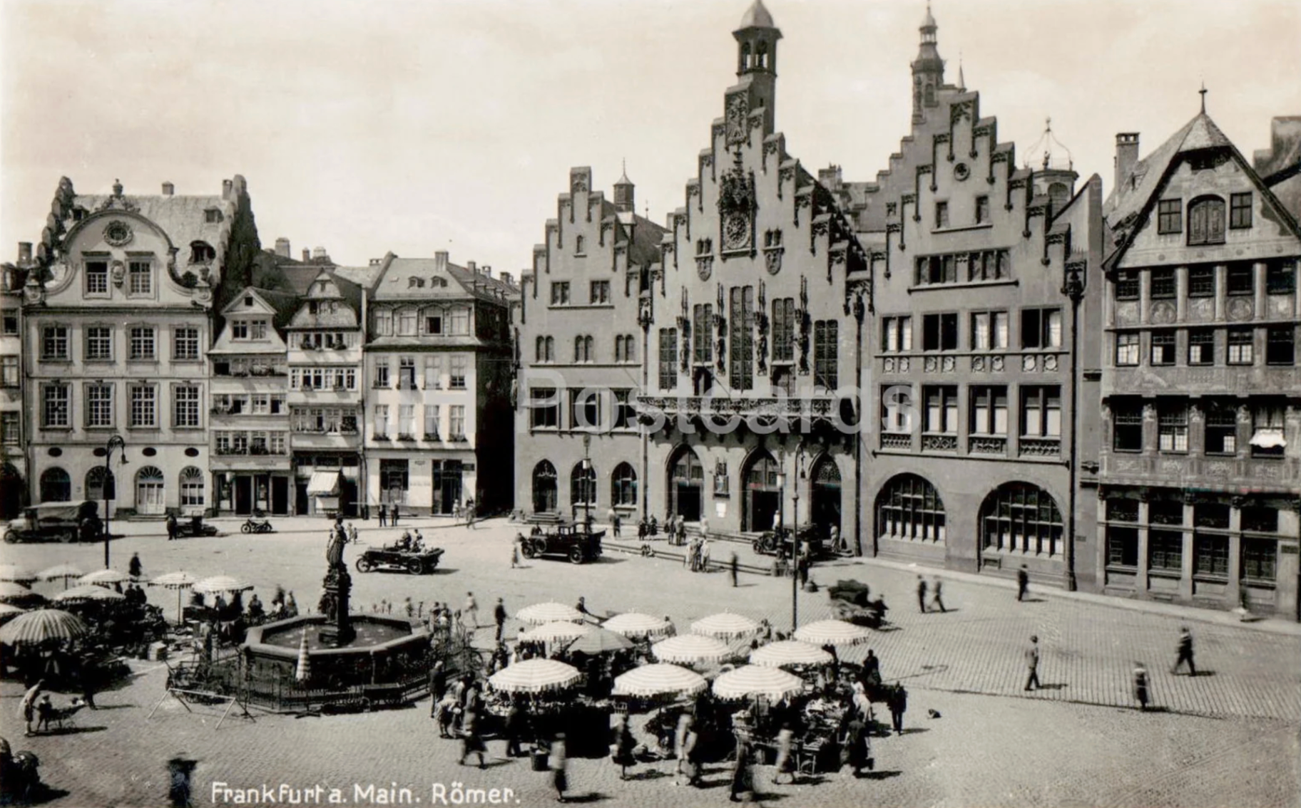 Frankfurt am Main, Römerberg — vintage postcard showing the Römer town hall and market square
