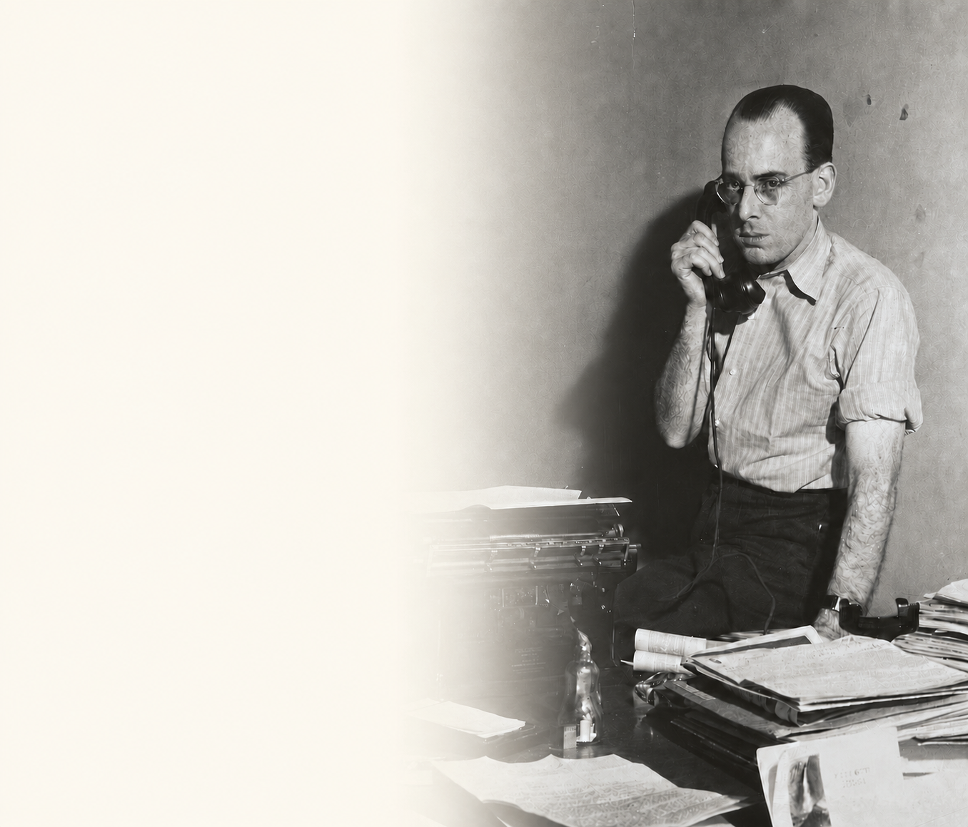 Kurt Hellmer on the telephone in the New York office.